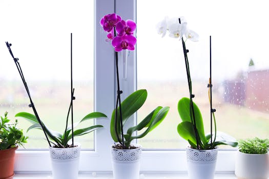 colorful potted plants on a windowsill