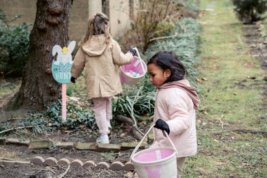 family enjoying a scavenger hunt in the garden