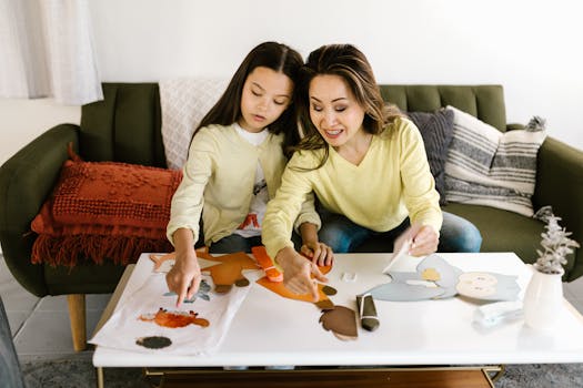 happy family crafting wind chimes together