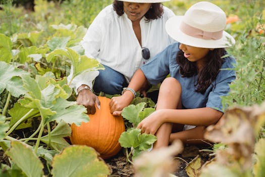 family planting in the garden