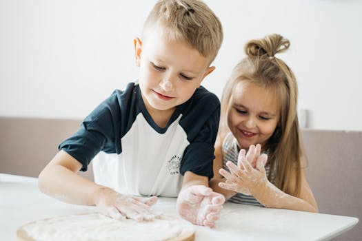 children creating nature crafts together