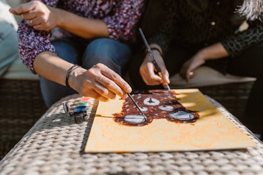 Family crafting together outdoors