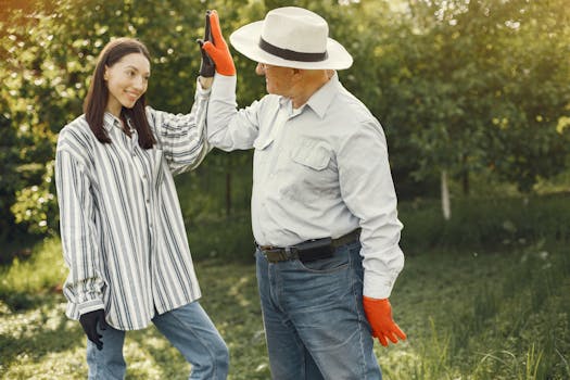 family planting a garden