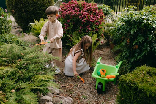 children using gardening tools