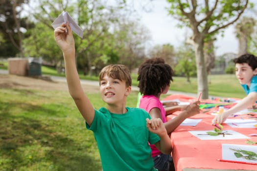 family enjoying nature crafts