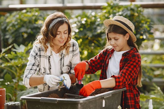 family planting a garden