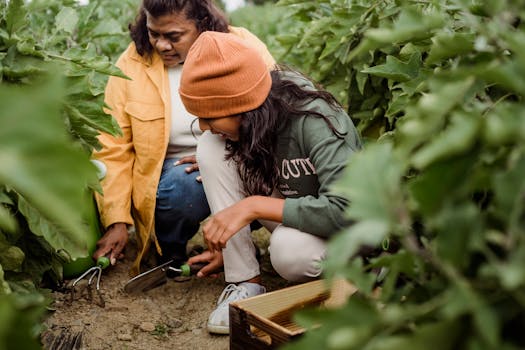 family harvesting vegetables