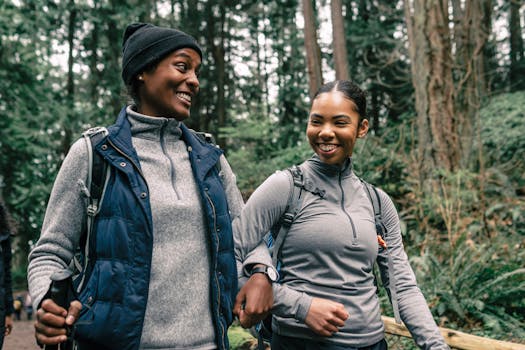 family hiking on a trail