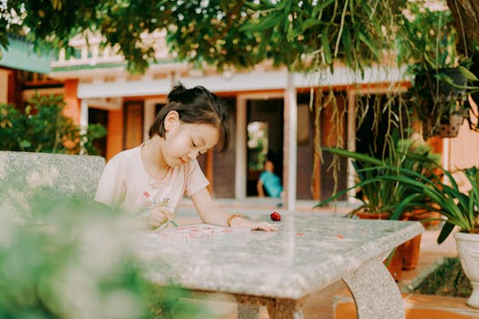 children drawing in their garden journal