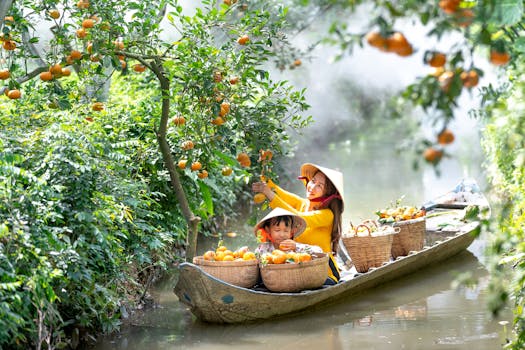 family harvesting vegetables together