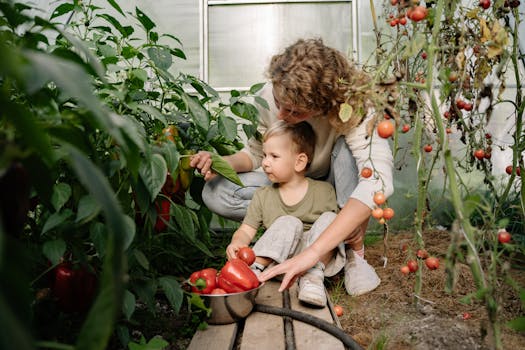 family harvesting vegetables