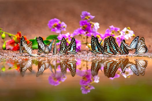 colorful garden with flowers and insects