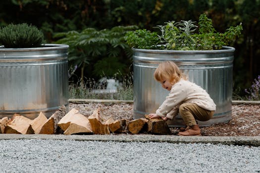 children learning about plants in a garden