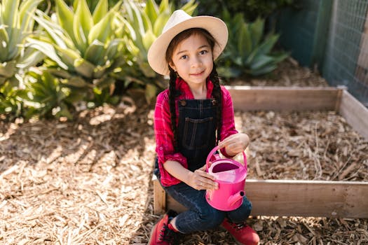 children examining soil in the garden