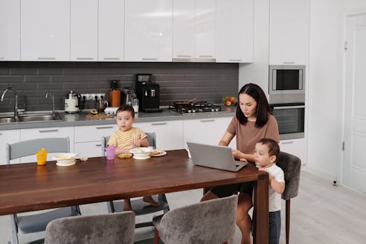 family working together on a scrapbook