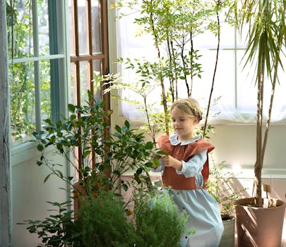 children exploring plants in a garden